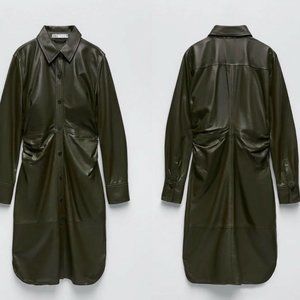 ZARA REAL LEATHER KHAKI DRESS, Large